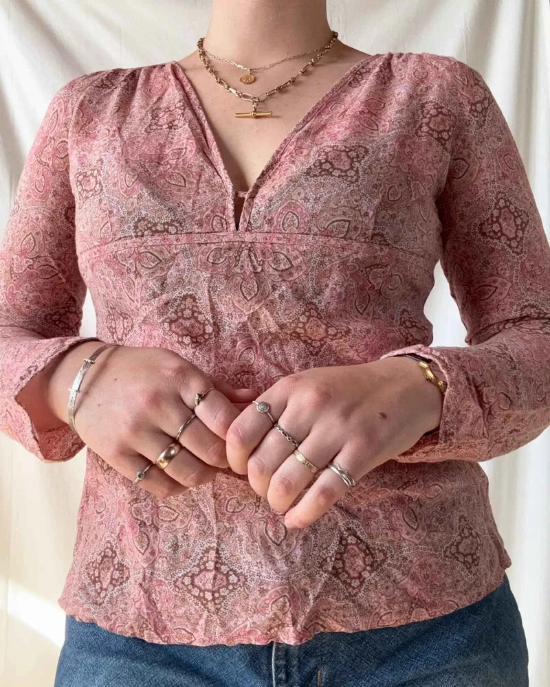 Pink and Brown Paisley Long Sleeve