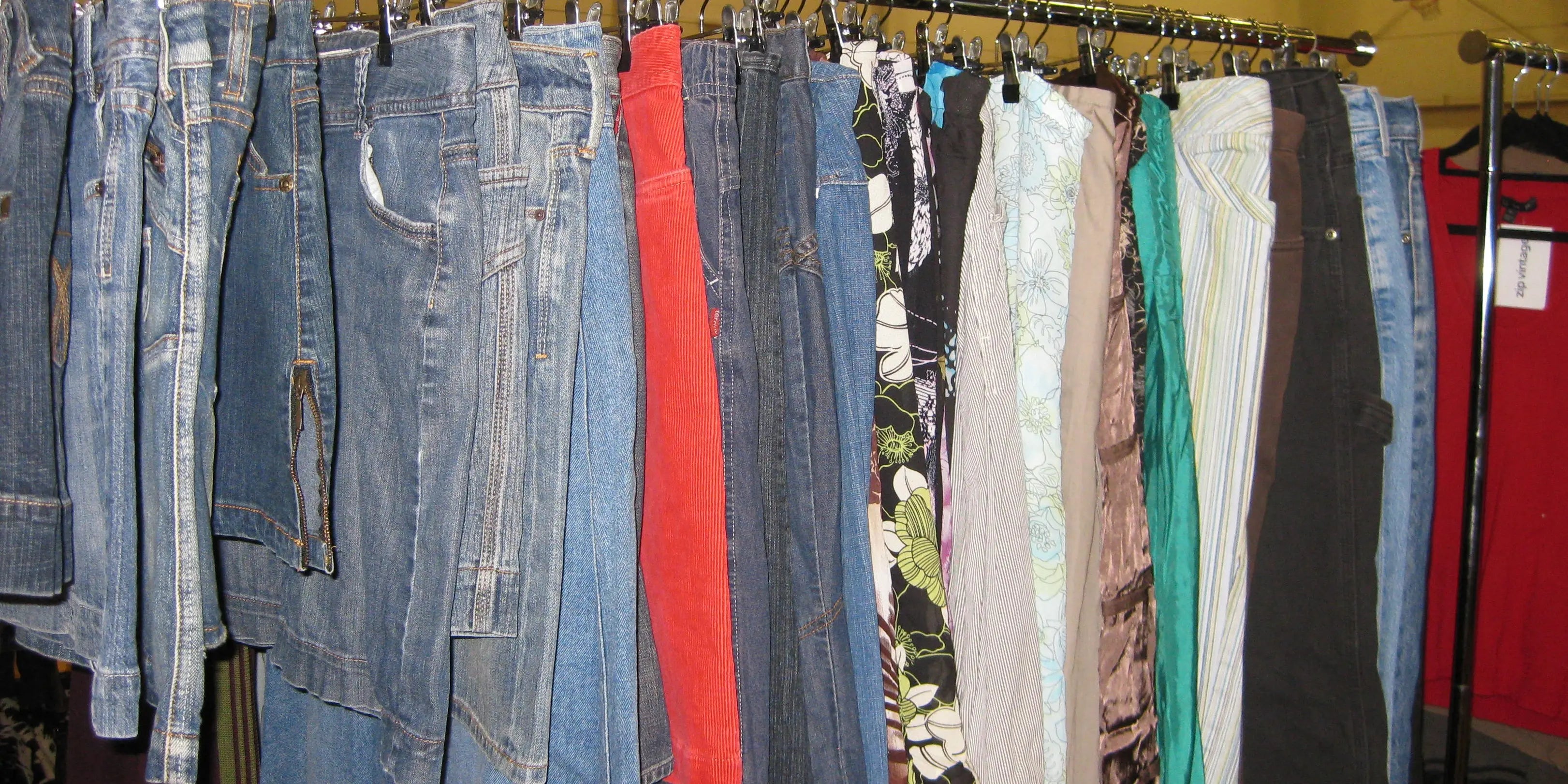 Vintage pants and skirts on a rack