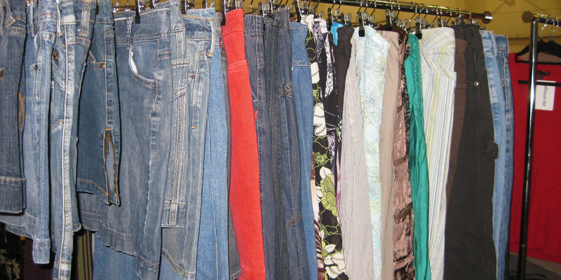 Vintage pants and skirts on a rack