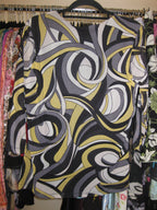 Long sleeve mesh top from the 90s in black, yellow, and grey