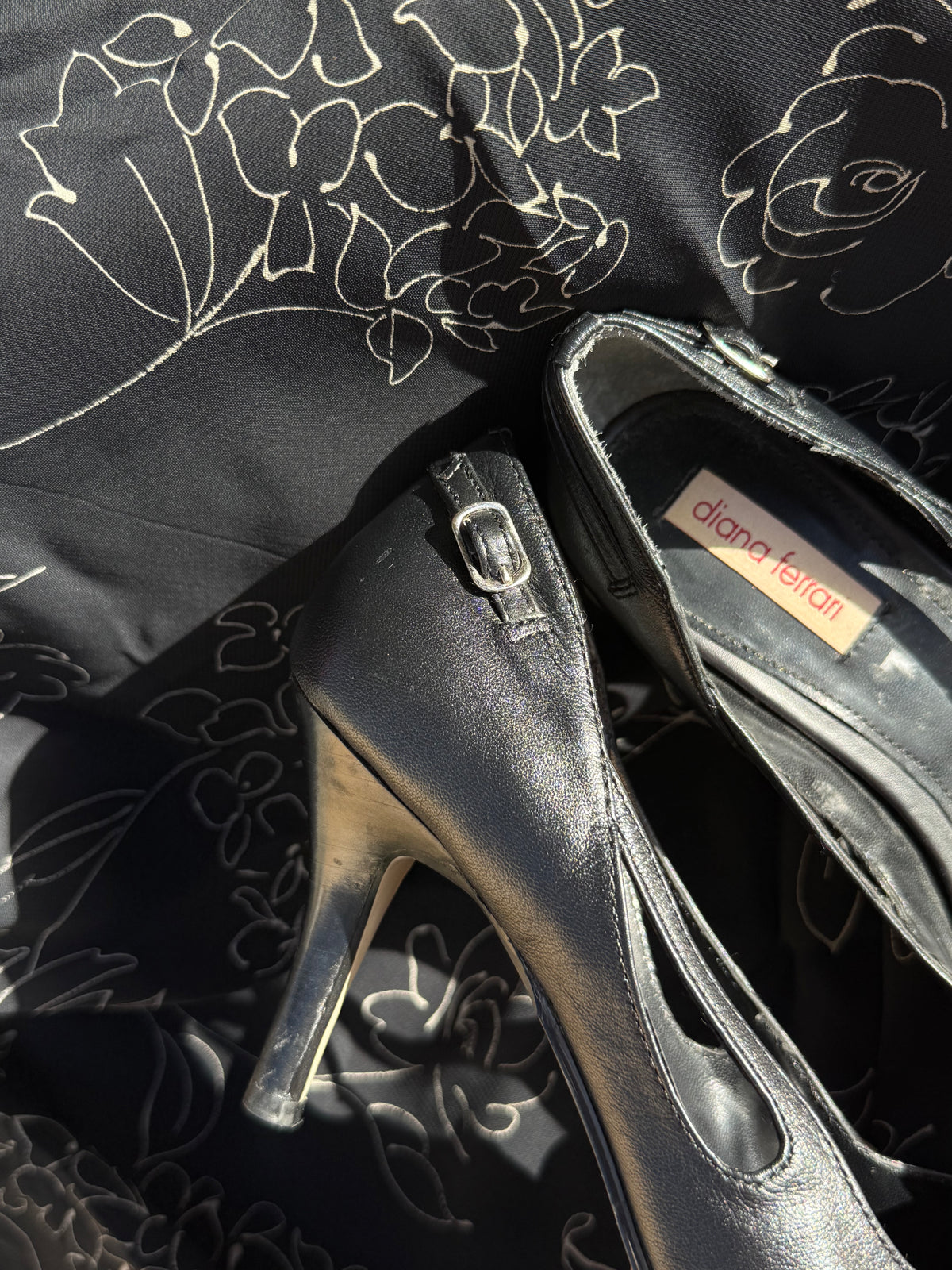 Pointed Black Leather Heels
