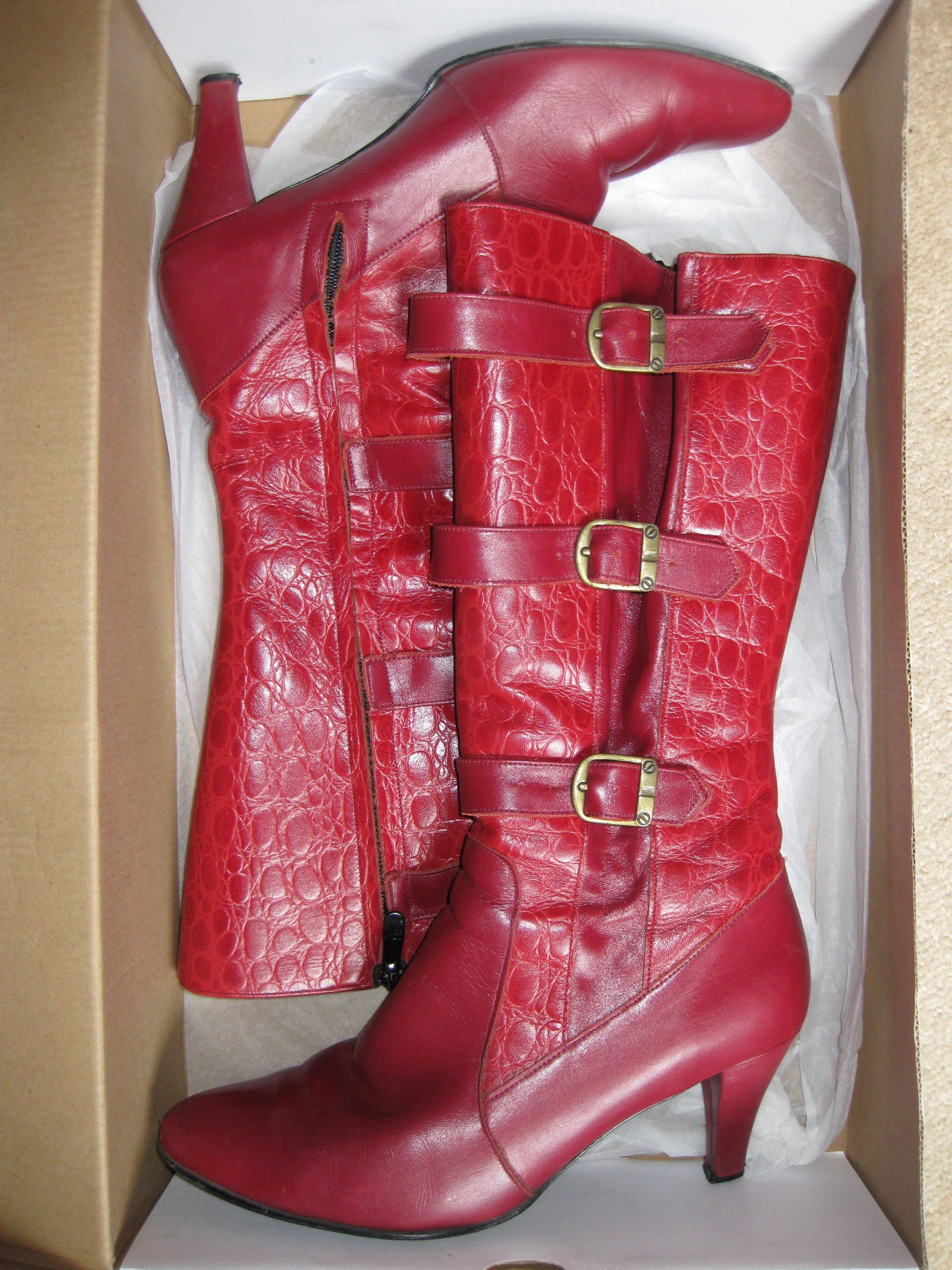 Red Leather Boots with Buckles