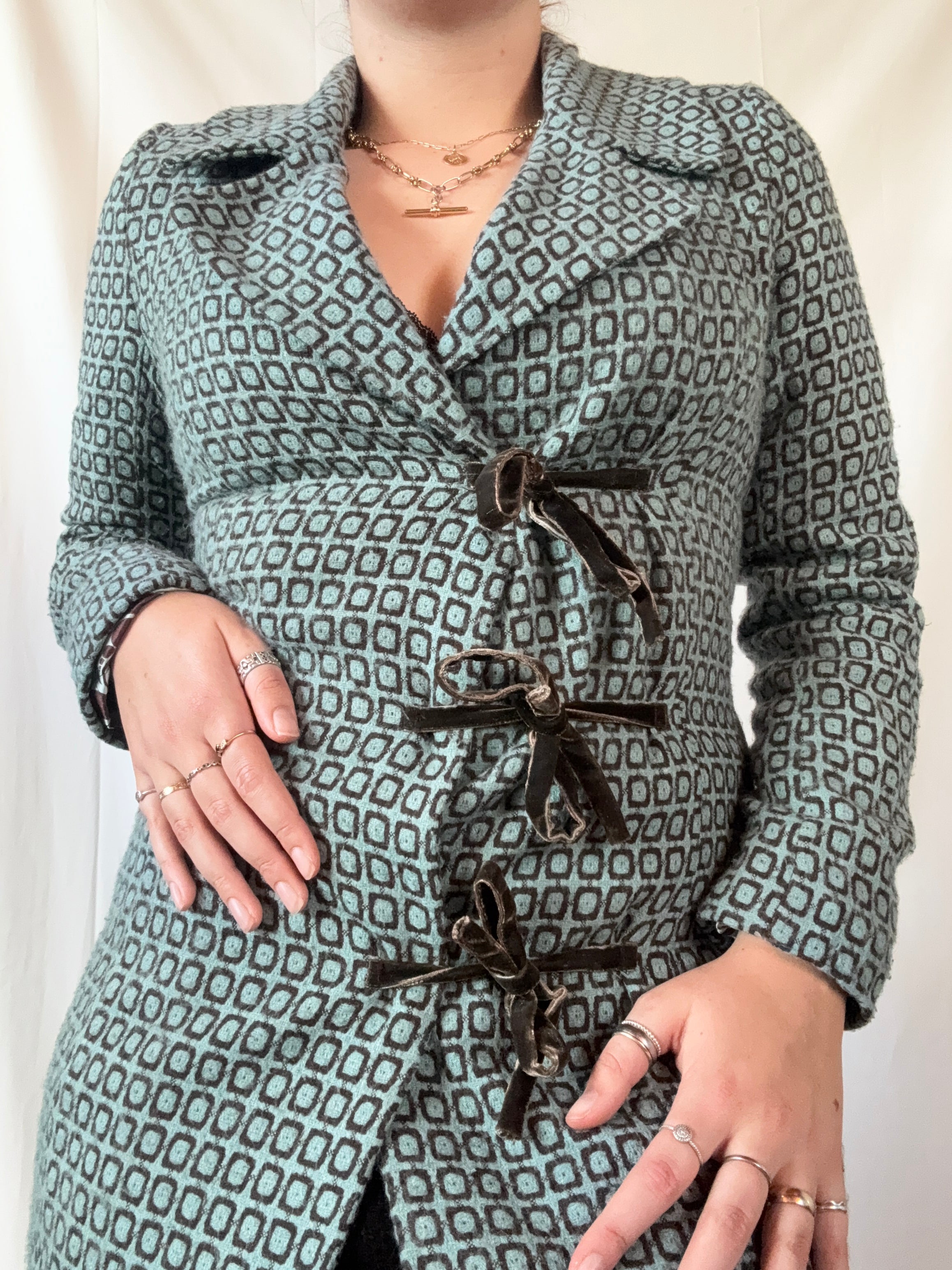 Blue & Brown Vintage Jacket with 70s Pattern | Size 10
