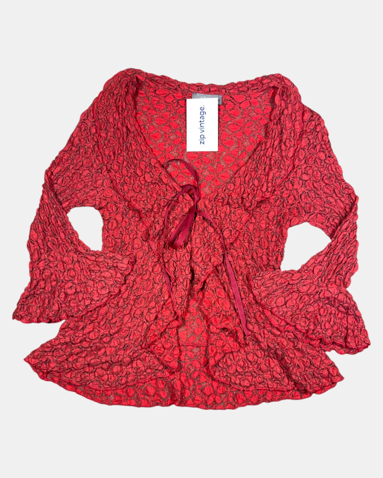 Cottage Core Red/Orange Lace Belle Sleeve Top | Size S - Zip Vintage