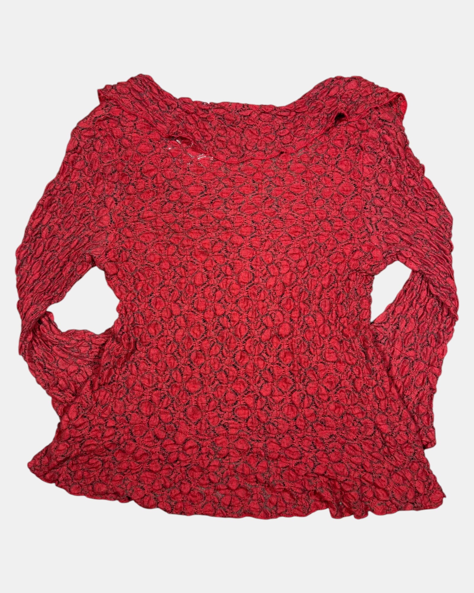 Cottage Core Red/Orange Lace Belle Sleeve Top | Size S - Zip Vintage
