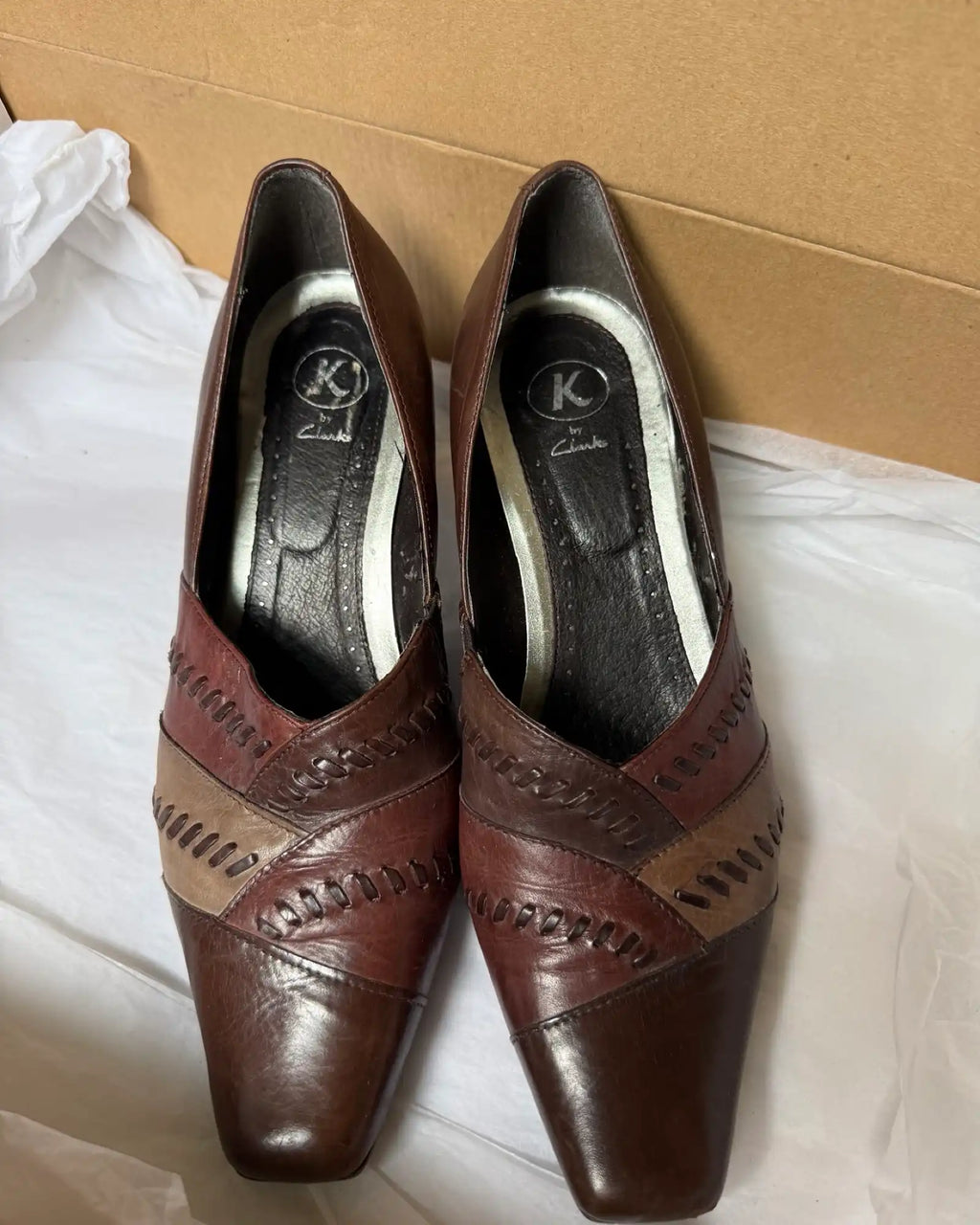 Brown Leather Crossover Pointed Heels