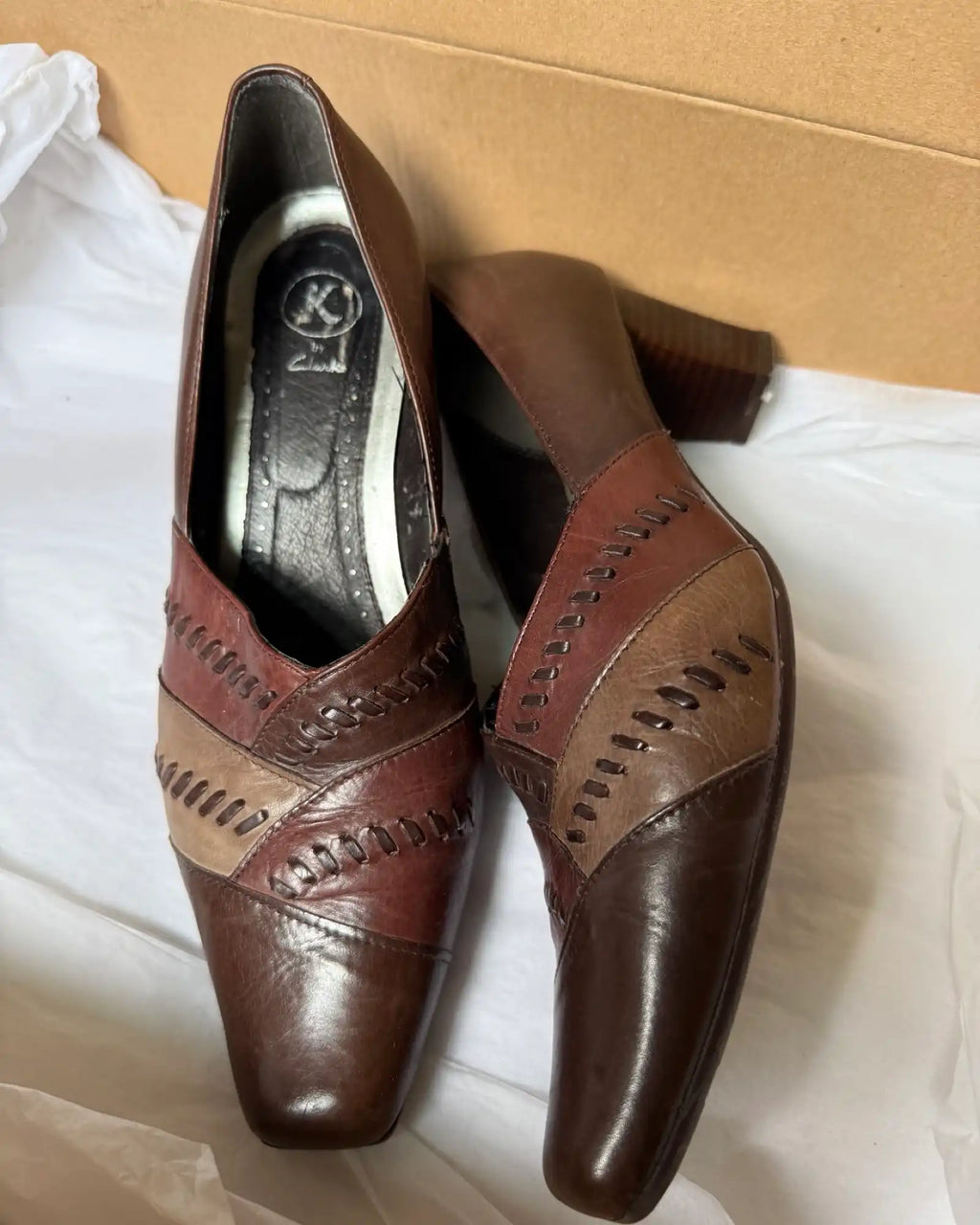 Brown Leather Crossover Pointed Heels
