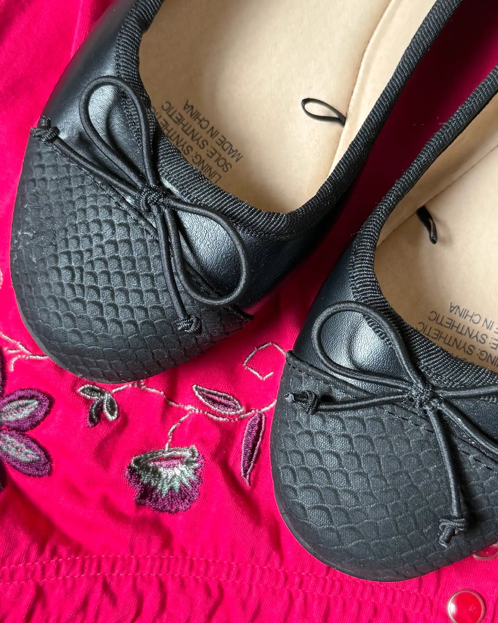 Black Faux Leather Ballet Flats