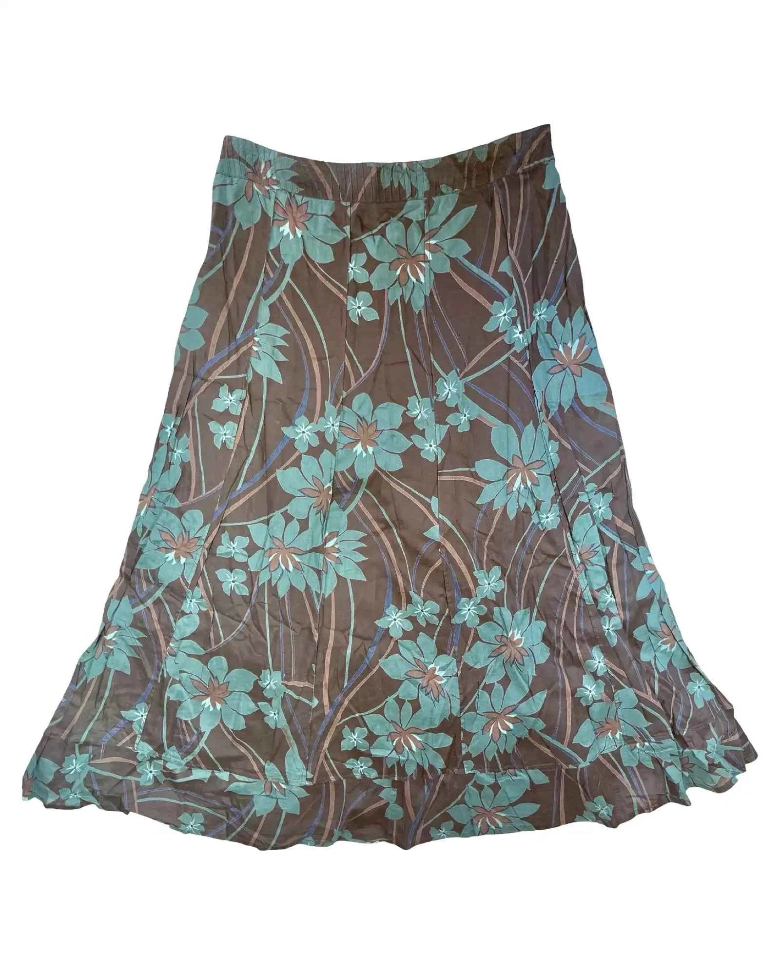 Brown Maxi Skirt with Floral Details