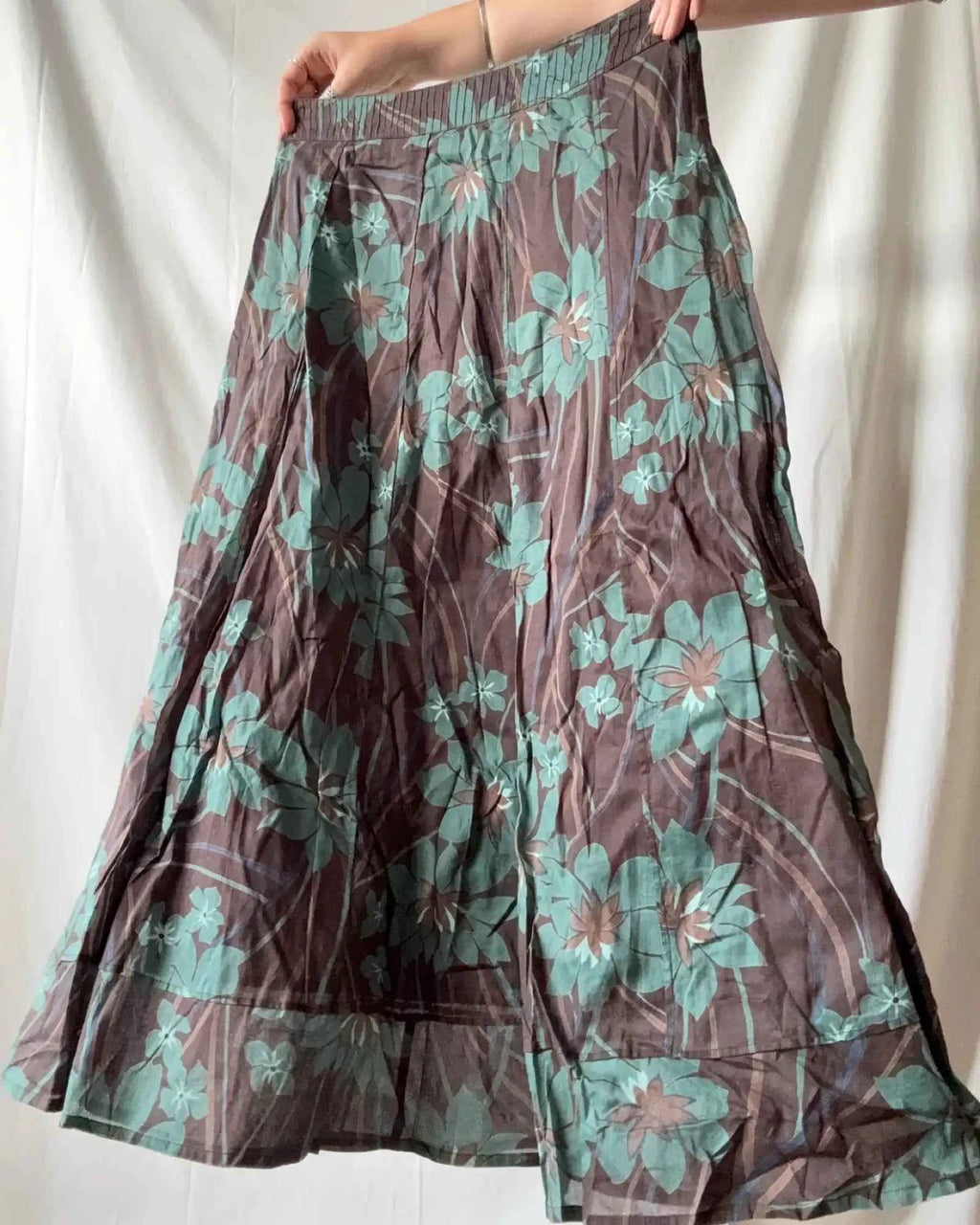 Brown Maxi Skirt with Floral Details