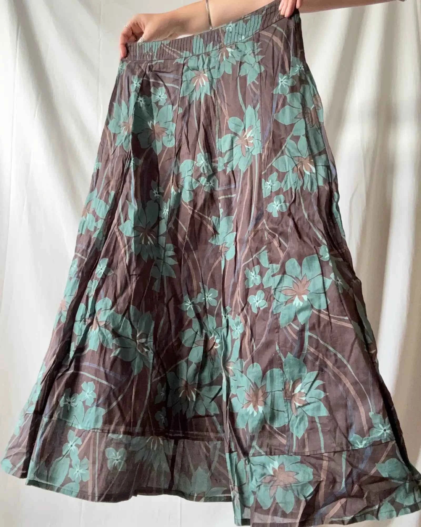 Brown Maxi Skirt with Floral Details