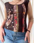 Brown Striped Ribbon Top