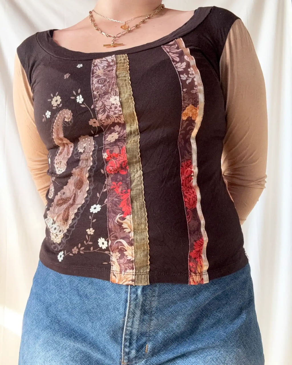 Brown Striped Ribbon Top