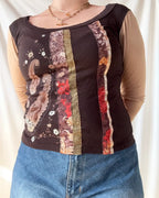 Brown Striped Ribbon Top
