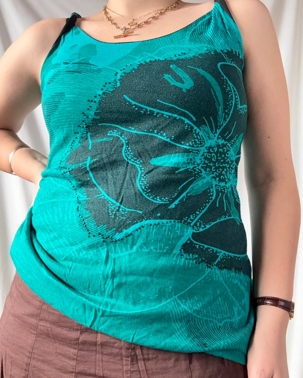 Black Blue and Green Singlet Top