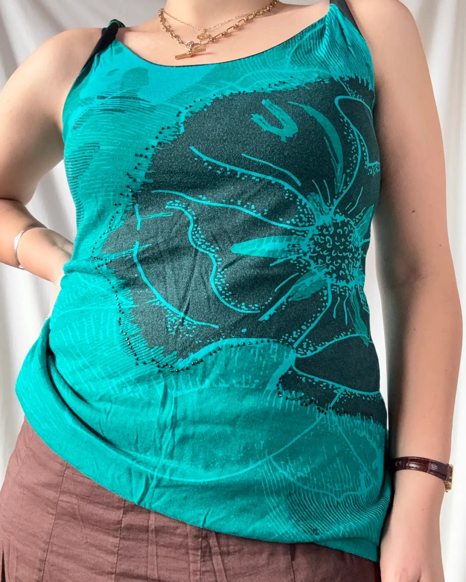 Black Blue and Green Singlet Top
