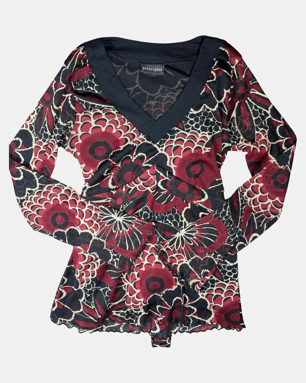 Black and Red Mesh Wrap Top