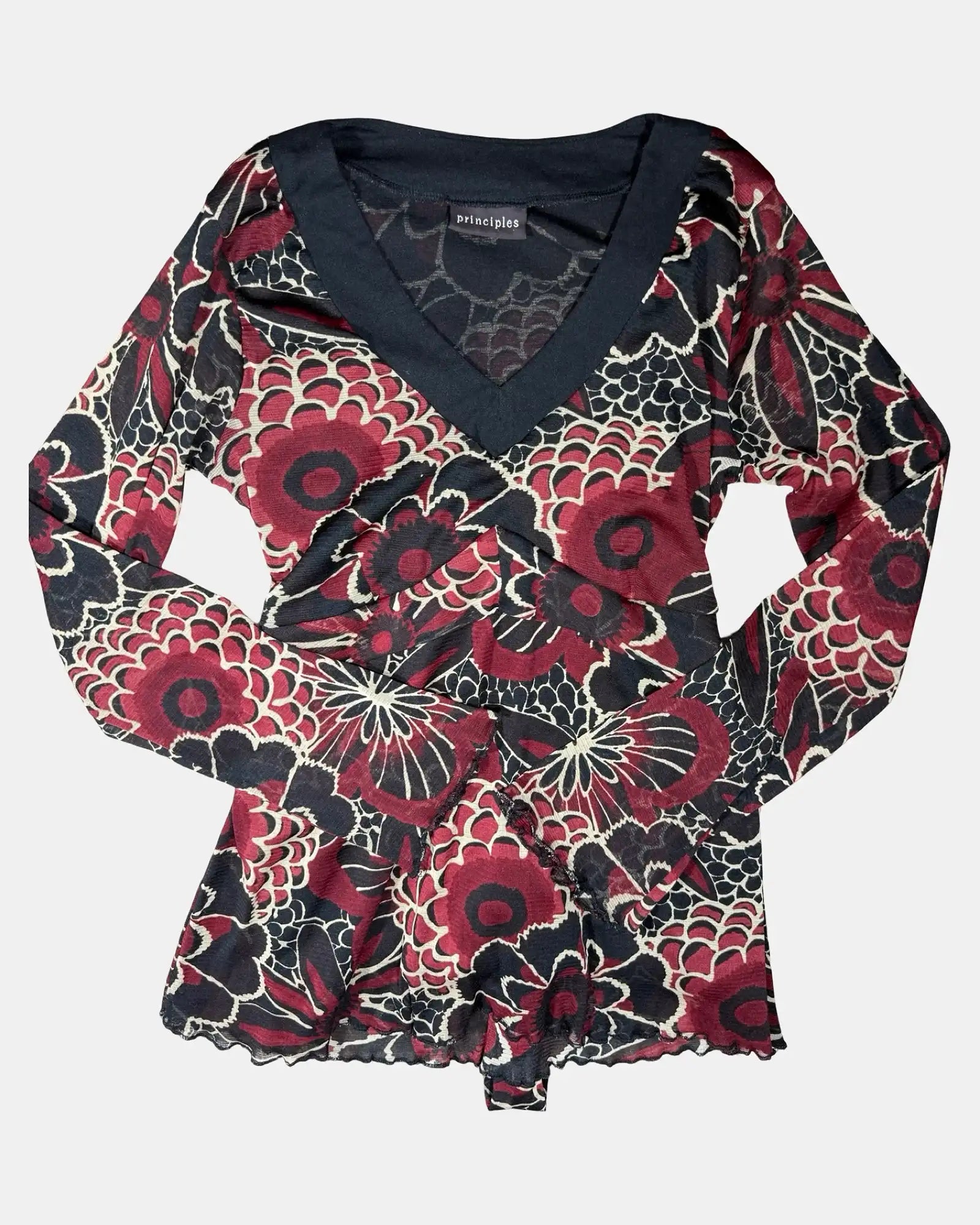 Black and Red Mesh Wrap Top
