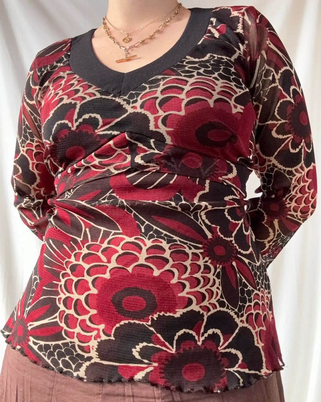 Black and Red Mesh Wrap Top