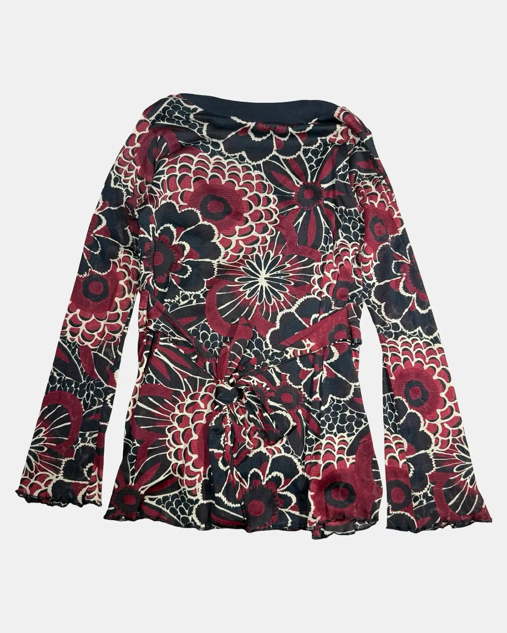 Black and Red Mesh Wrap Top
