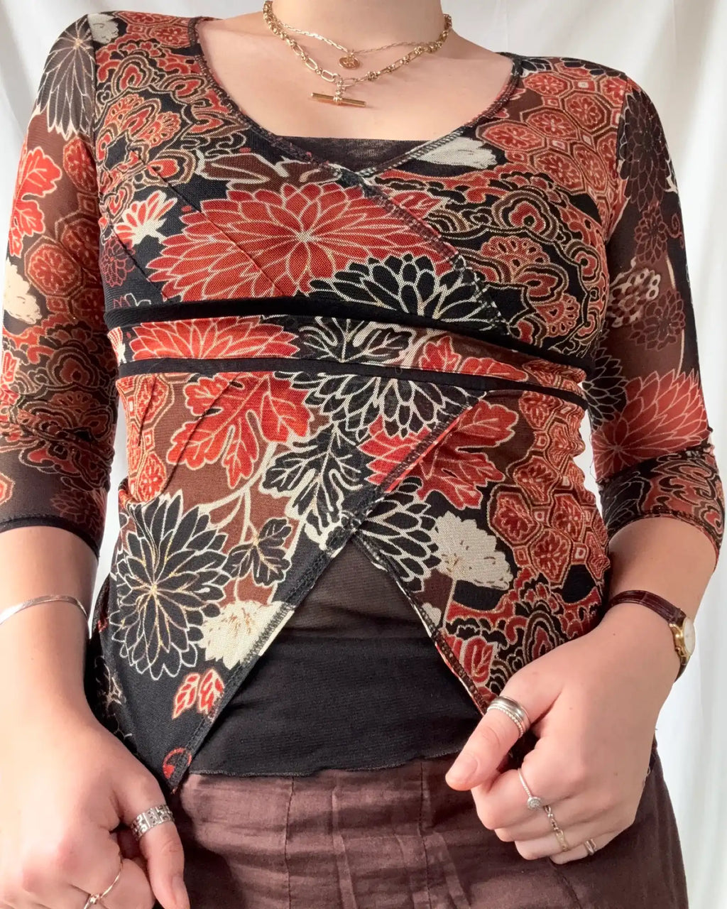 Orange and Black Wrap Top