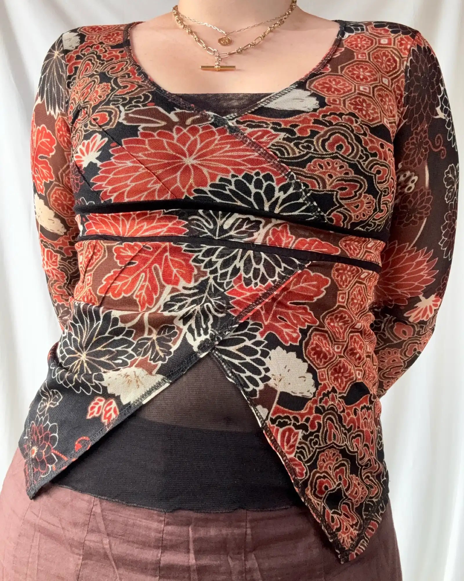 Orange and Black Wrap Top