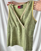 Green Floral Wrap Top
