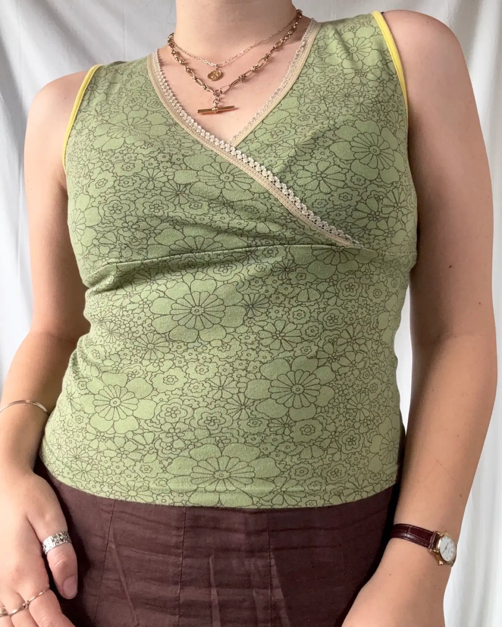Green Floral Wrap Top