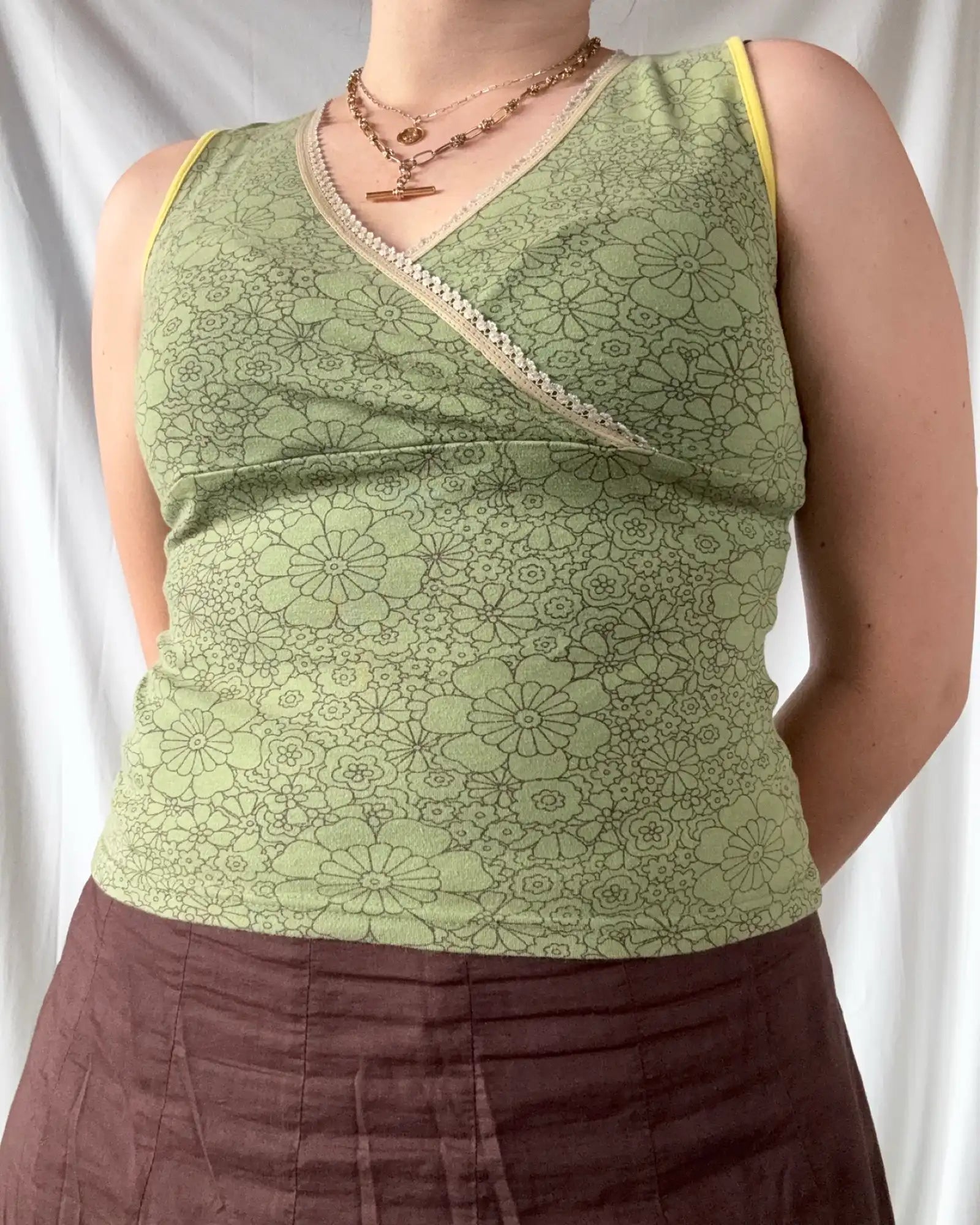 Green Floral Wrap Top