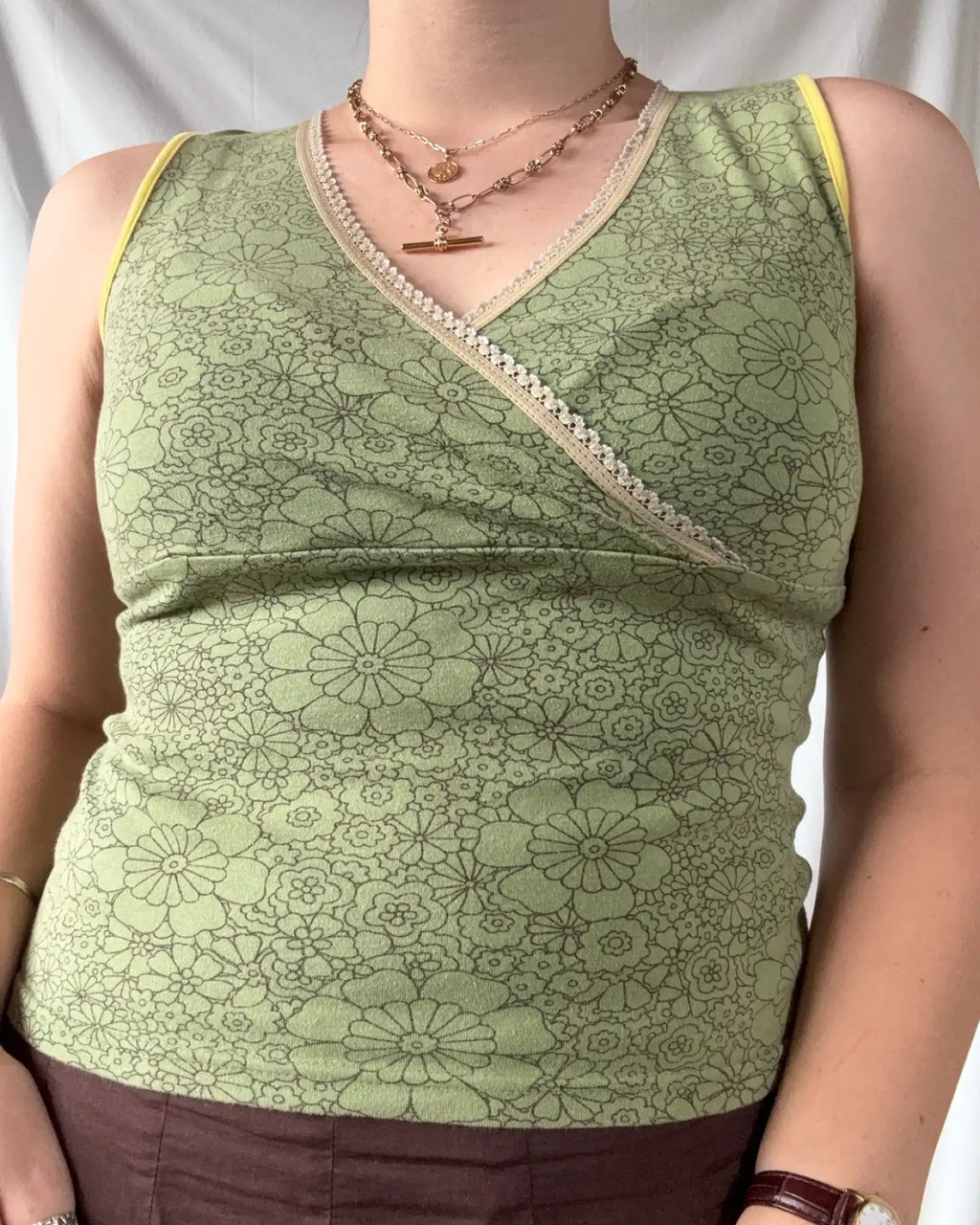 Green Floral Wrap Top