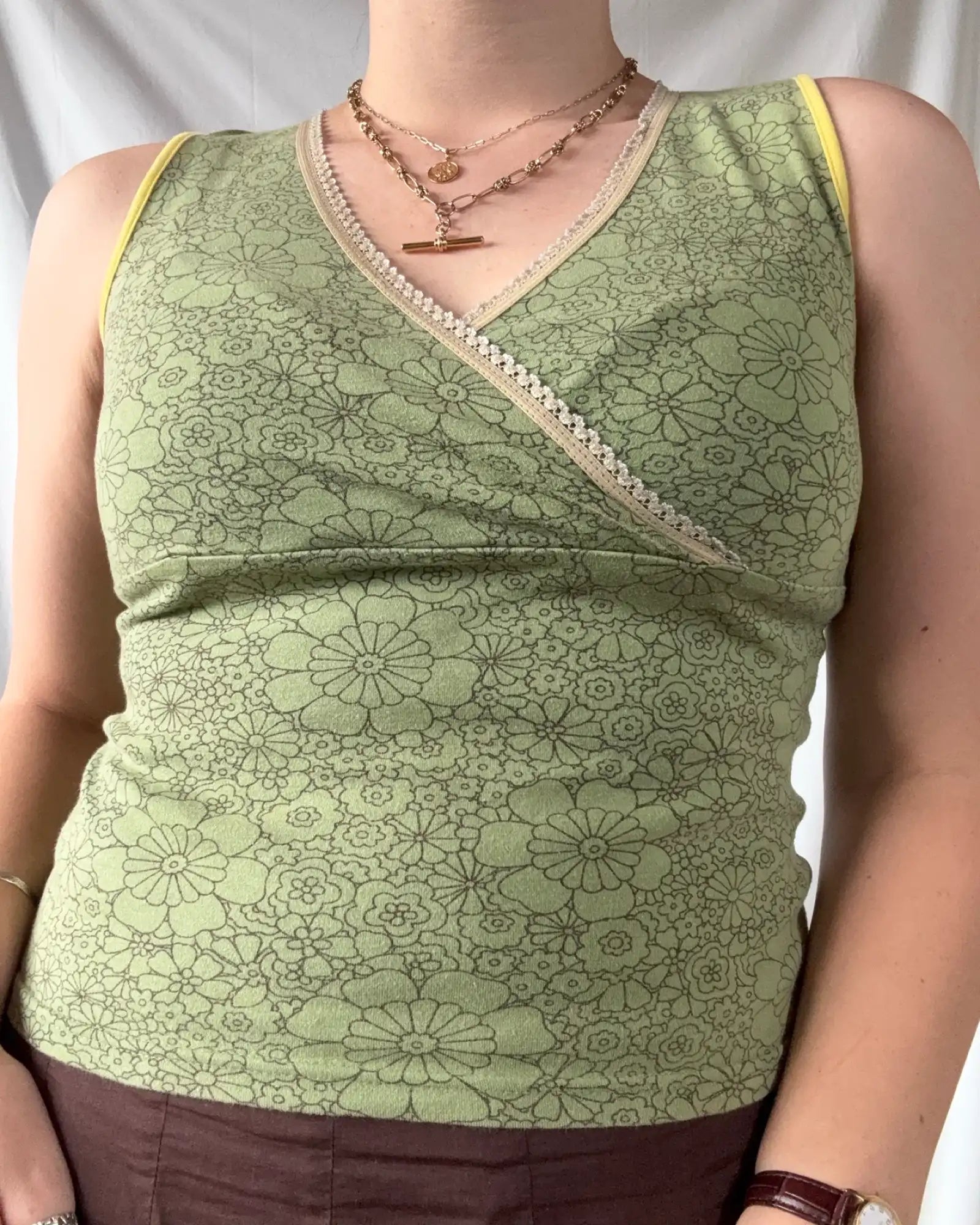 Green Floral Wrap Top