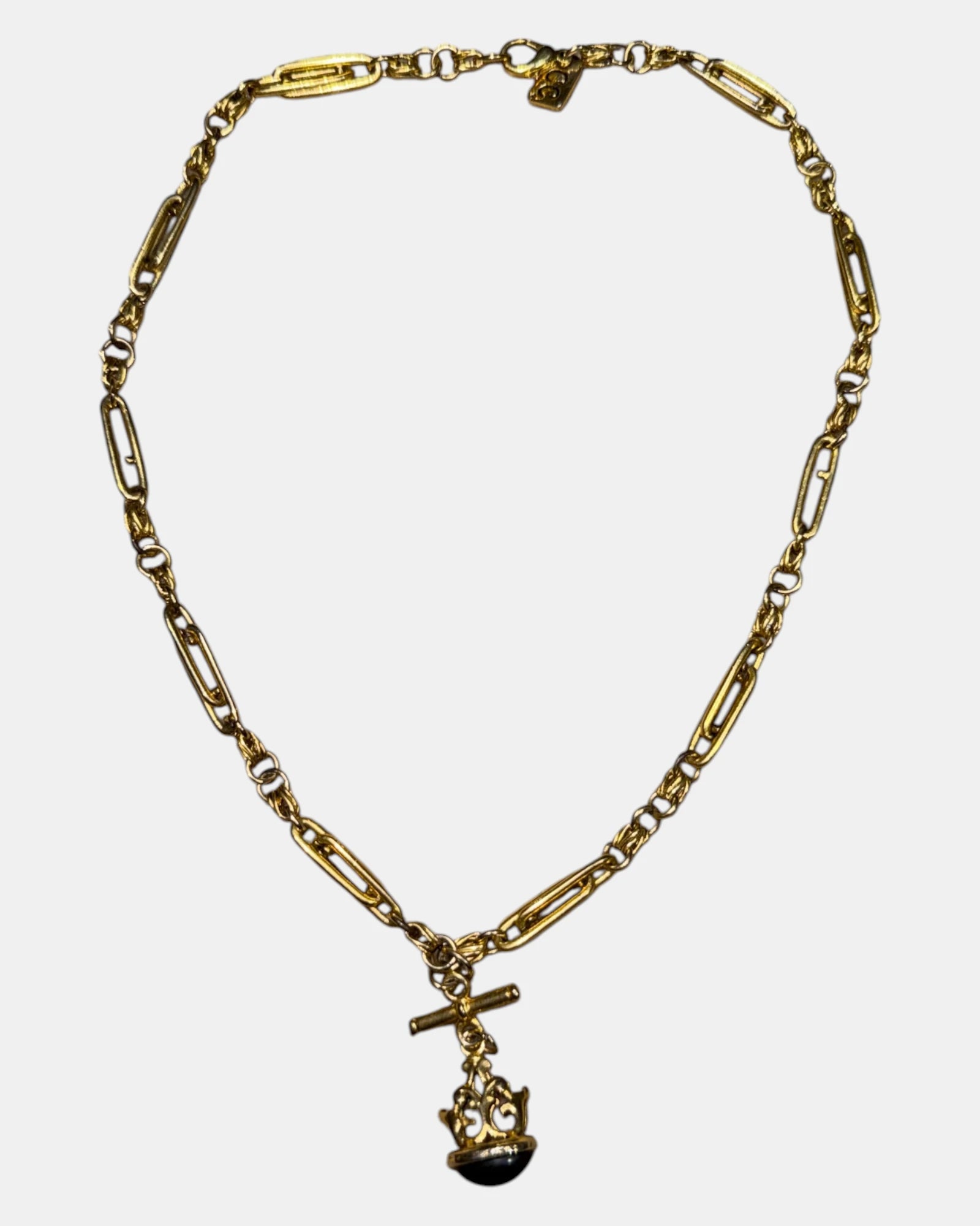 Gold Chunky Necklace with Black Pendant