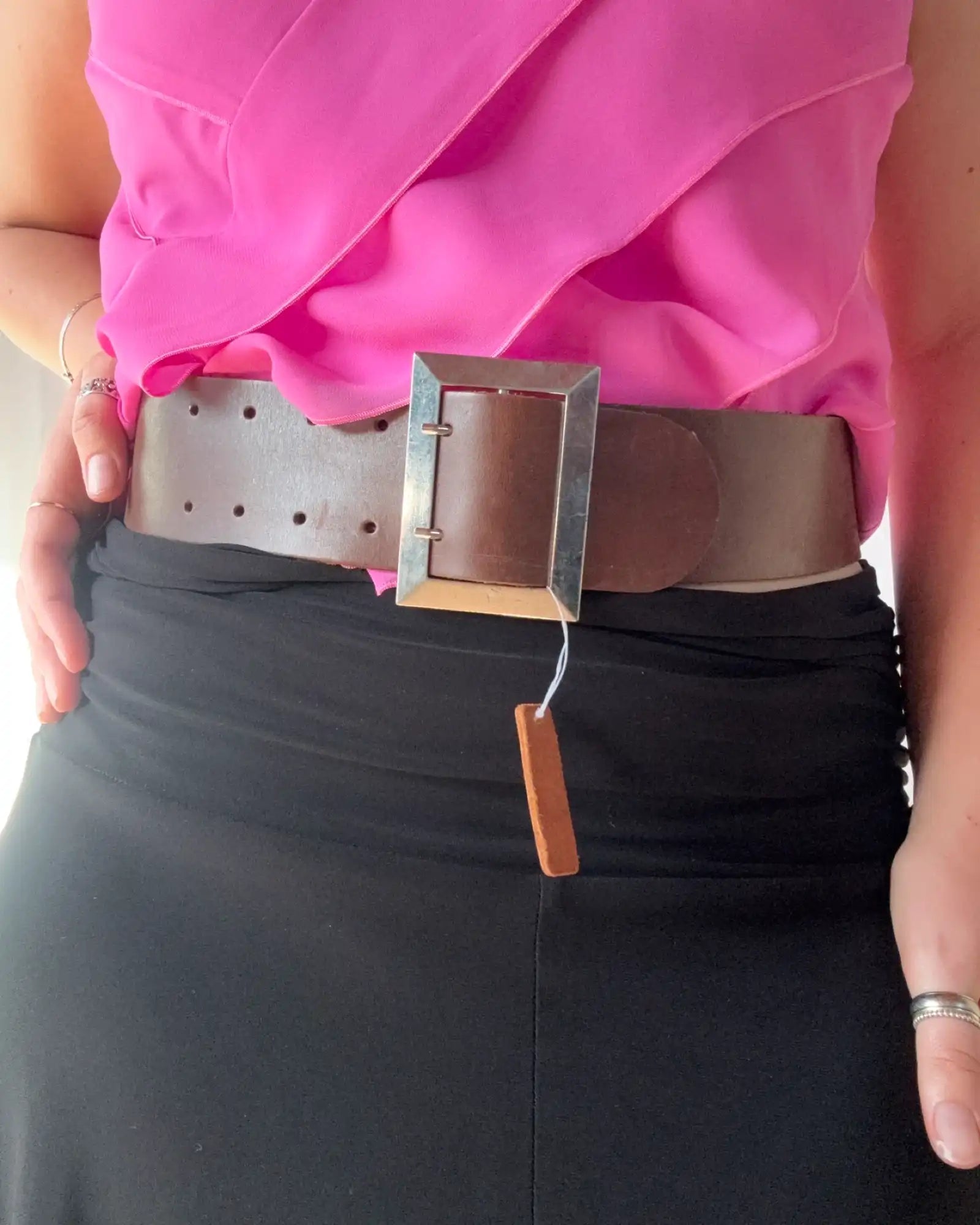 Brown Leather Chunky Belt