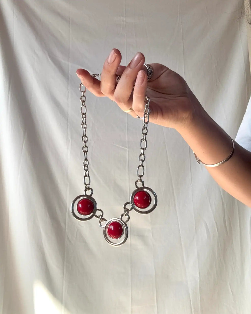 Silver and Red Circle Necklace