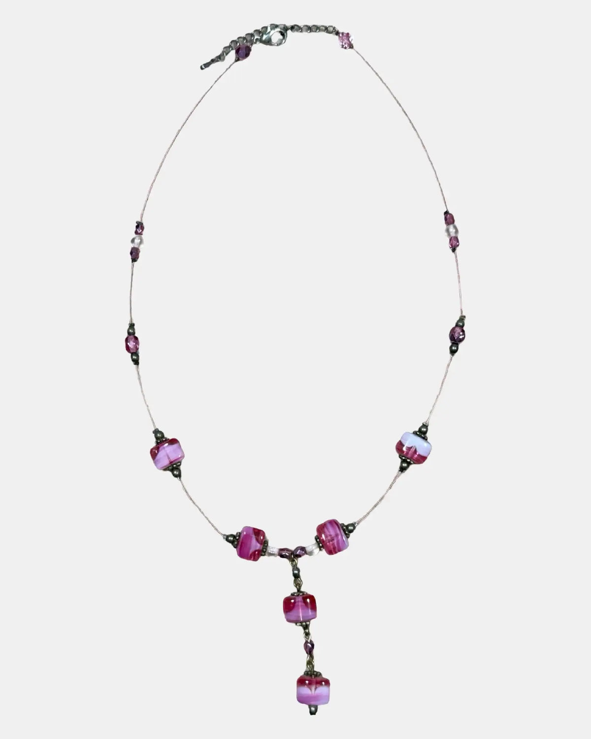 Pink Beaded Drop Necklace