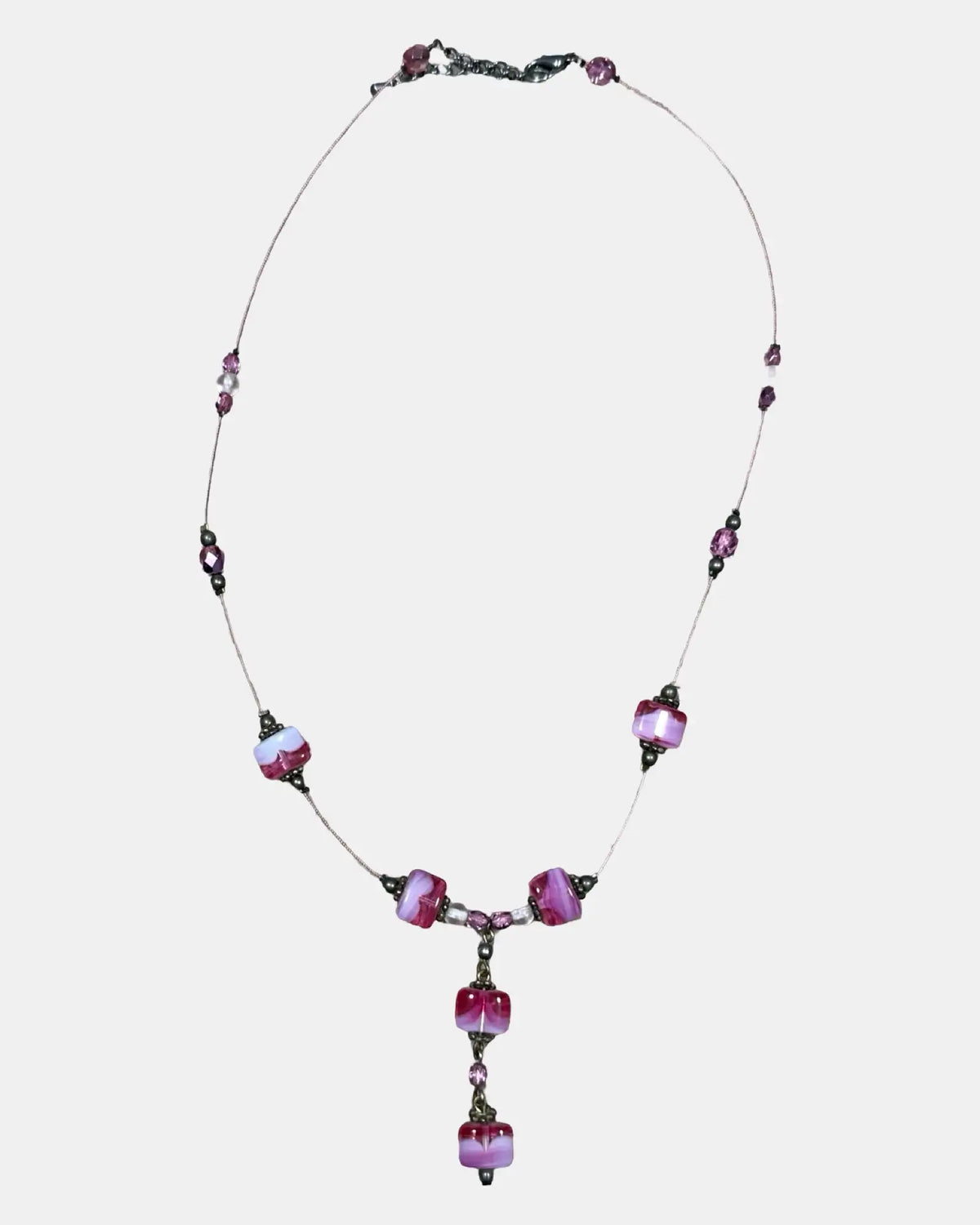 Pink Beaded Drop Necklace