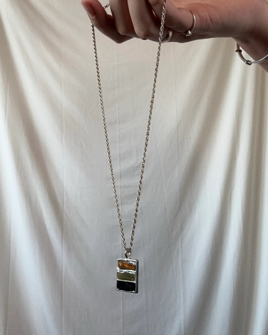 Square Tri-tone 90s Style Necklace