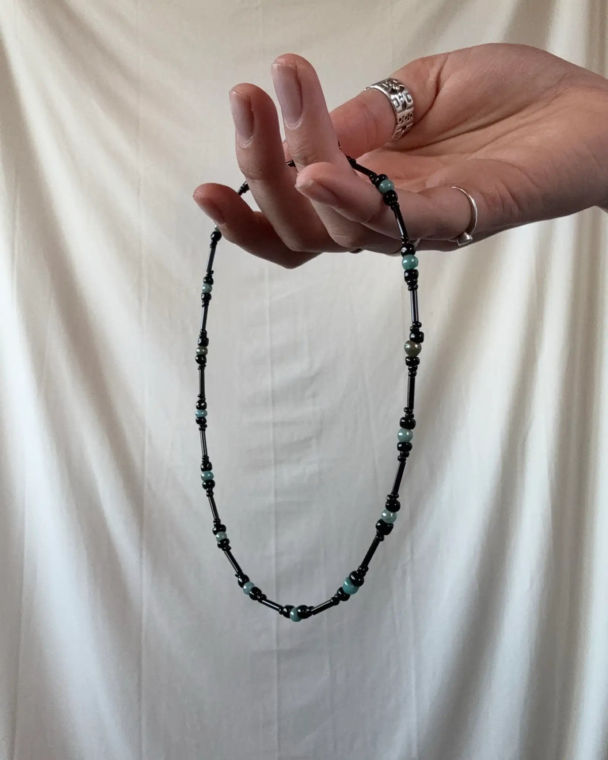 Blue and Black Beaded Choker