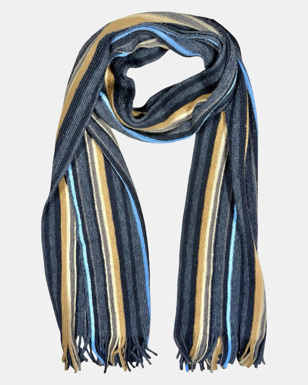 Black Brown and Blue Striped Scarf