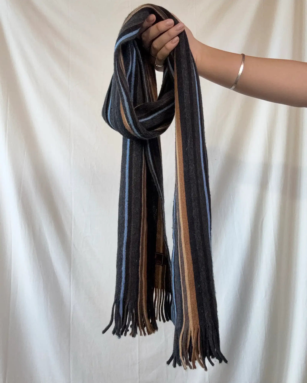Black Brown and Blue Striped Scarf