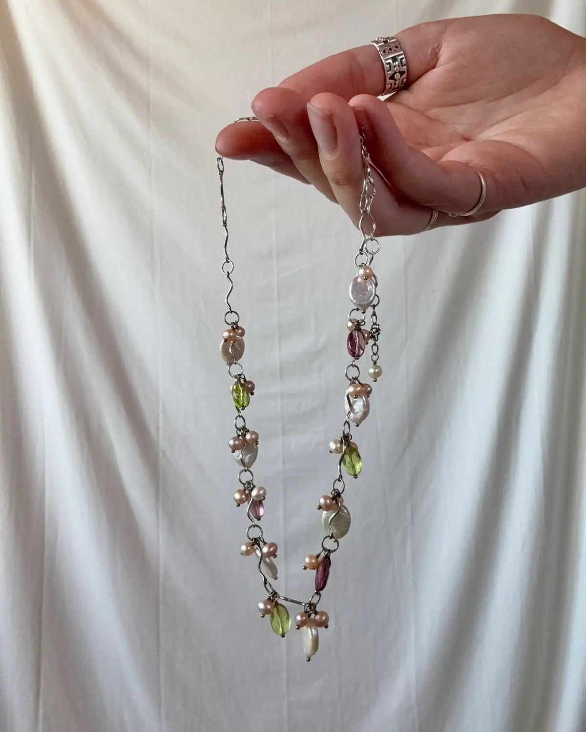 Beaded Silver Necklace