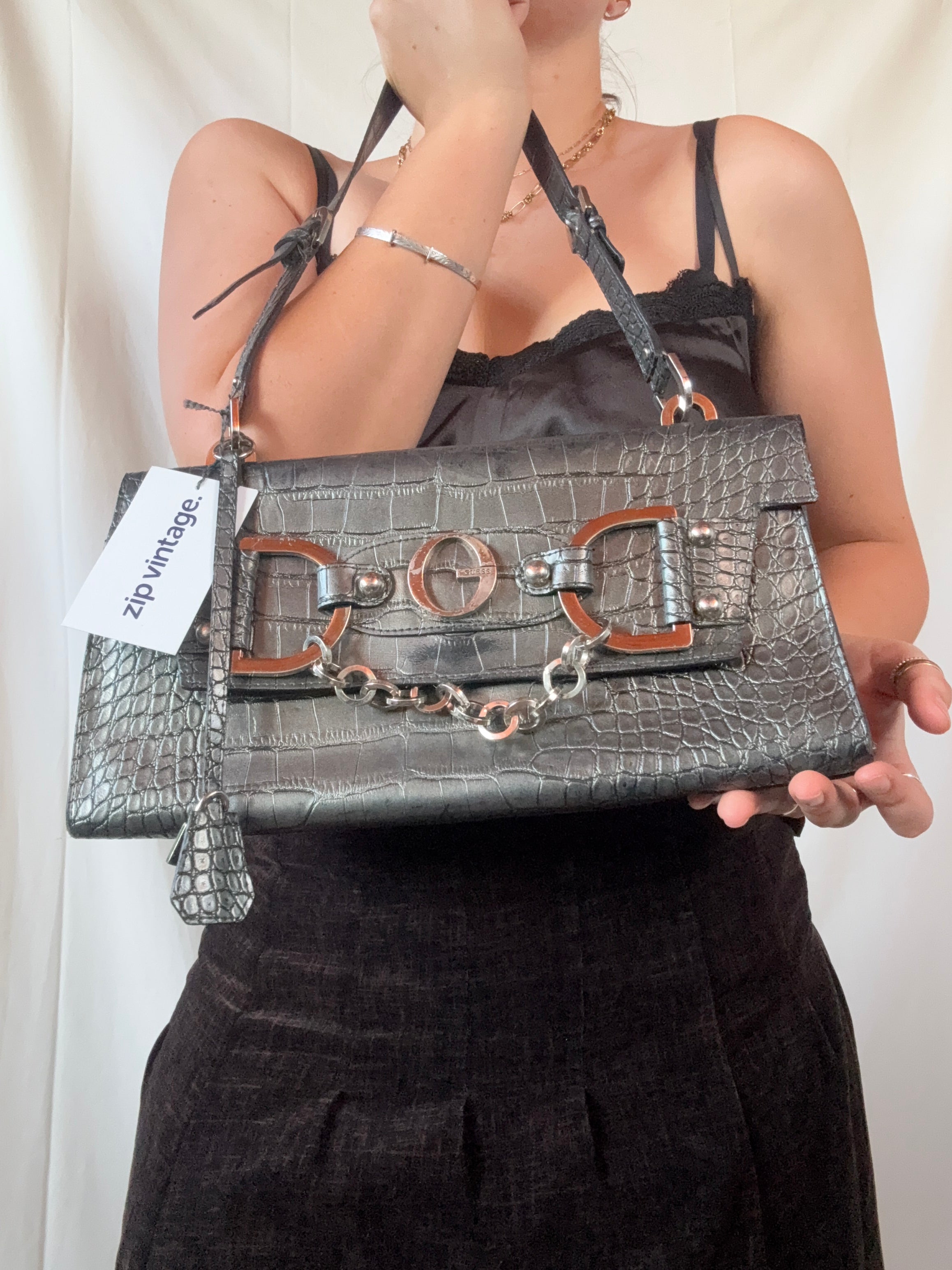 Vintage Guess Shoulder Bag with Buckle Detailing