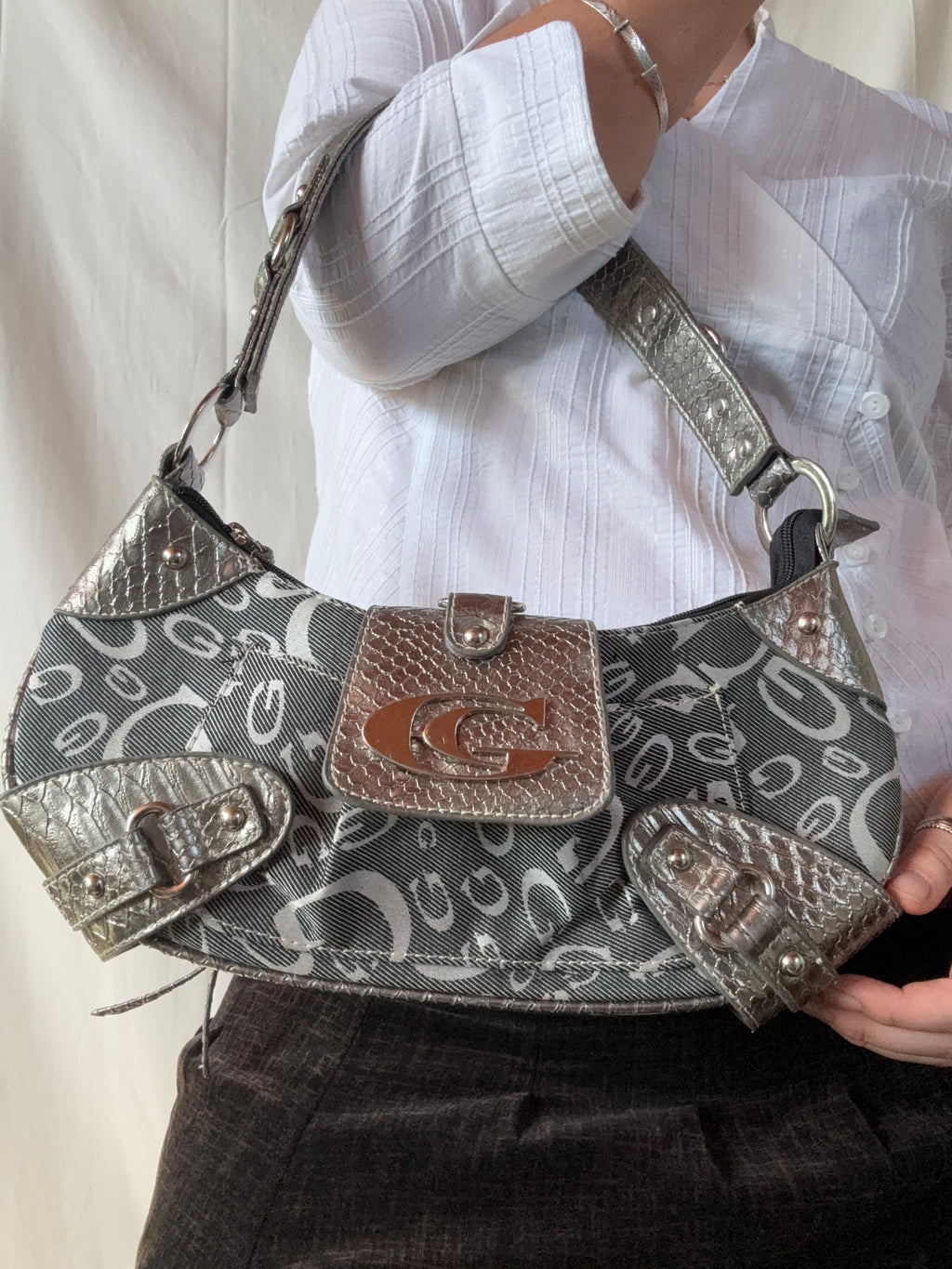 Denim Metalic Silver Bootleg Guess Bag
