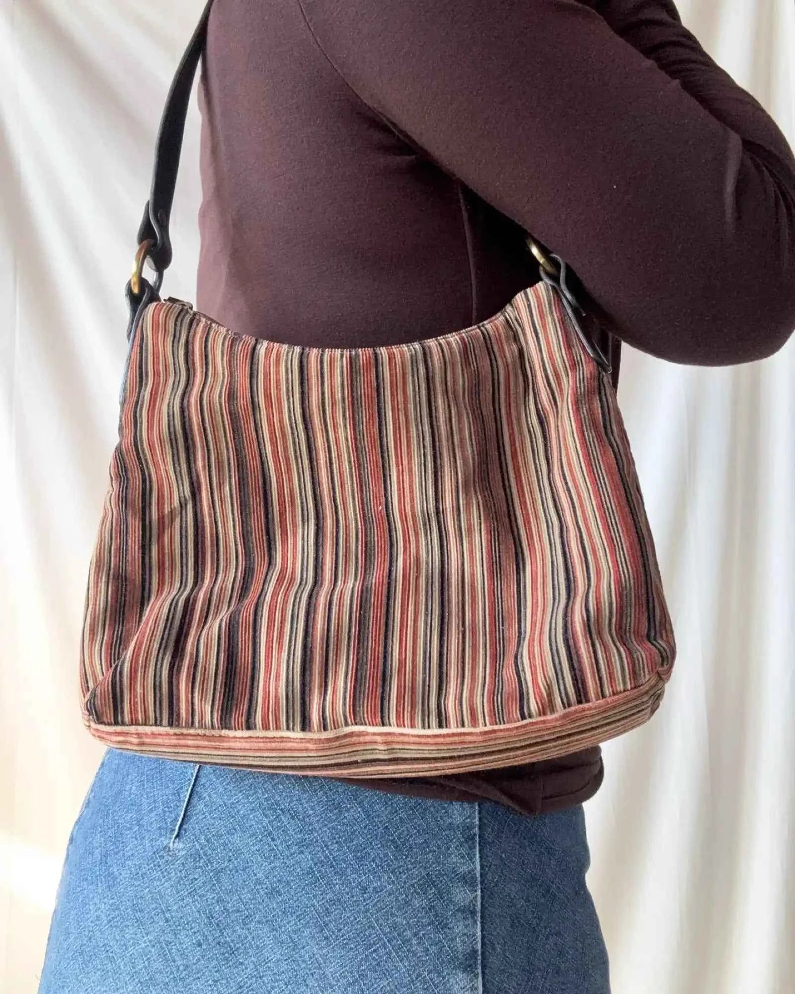 Striped Corduroy Shoulder Bag
