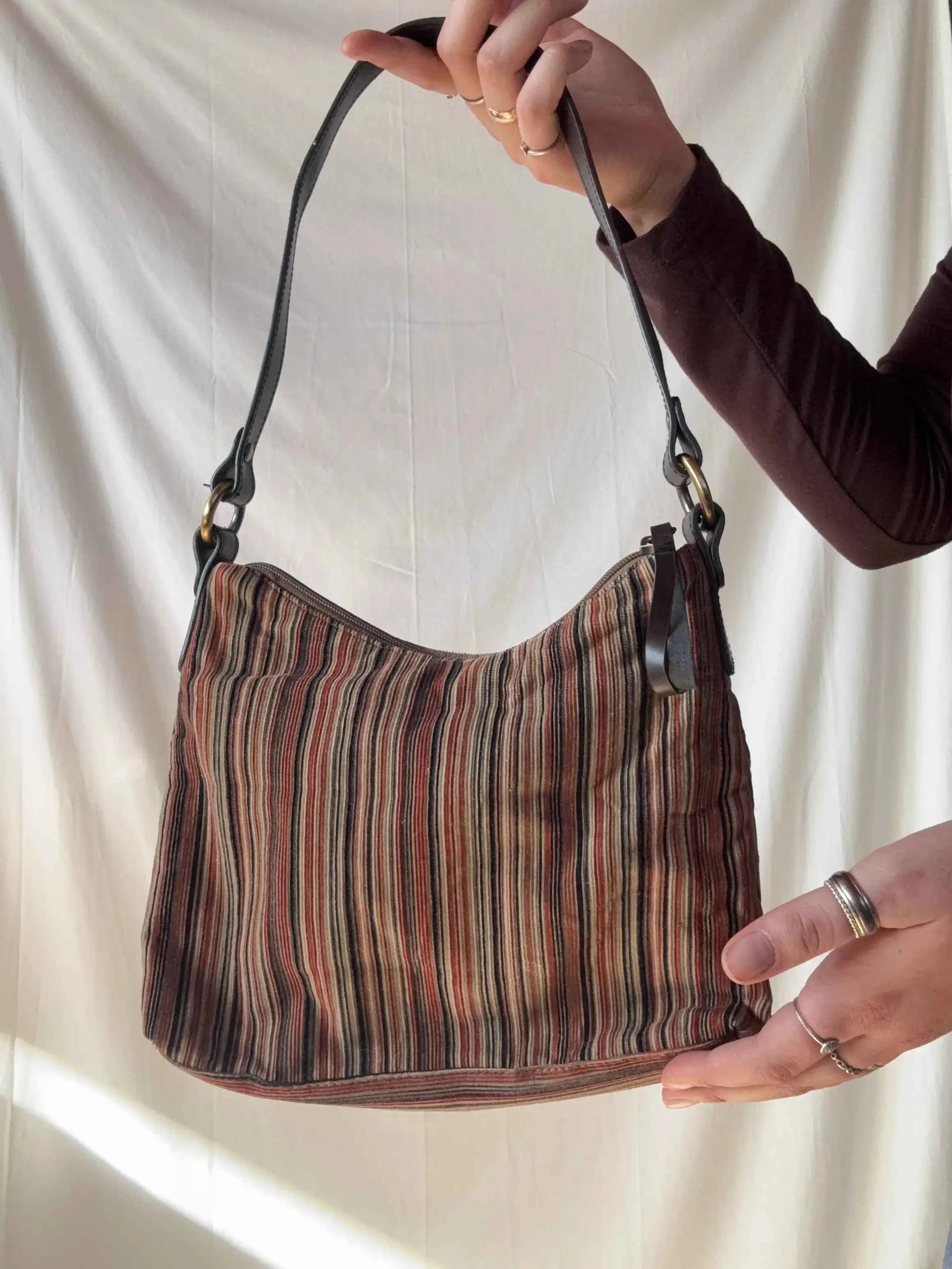 Striped Corduroy Shoulder Bag
