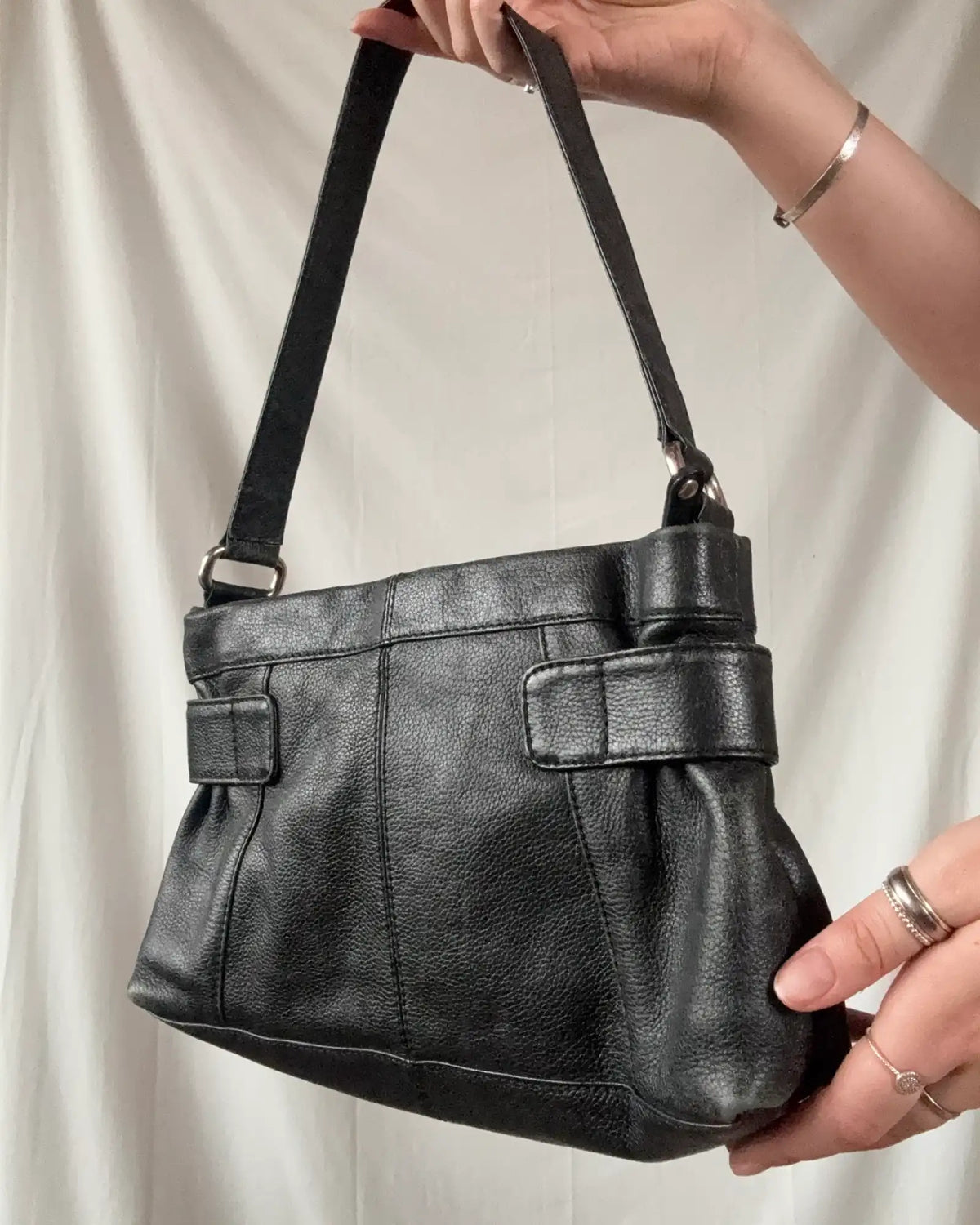 Vintage 90s Style Black Leather Shoulder Bag
