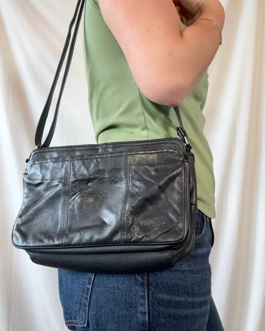 Black Leather Over Shoulder Bag