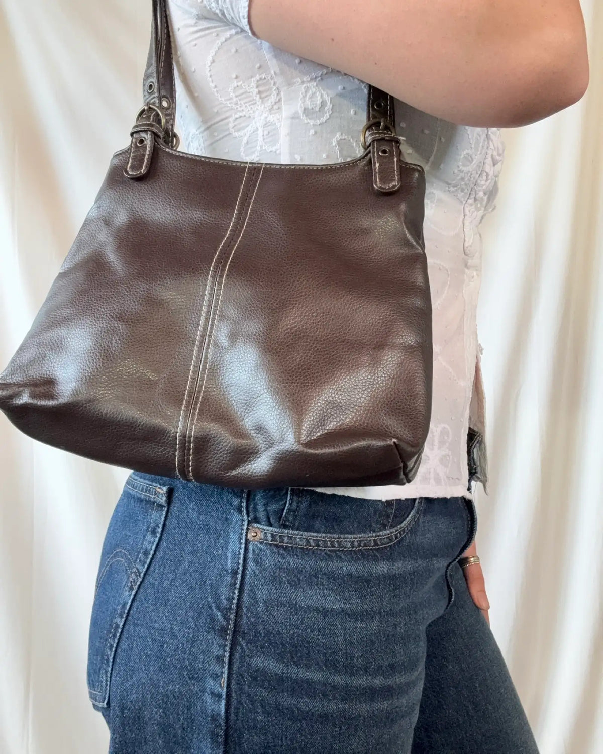 Brown Faux Leather Shoulder Bag