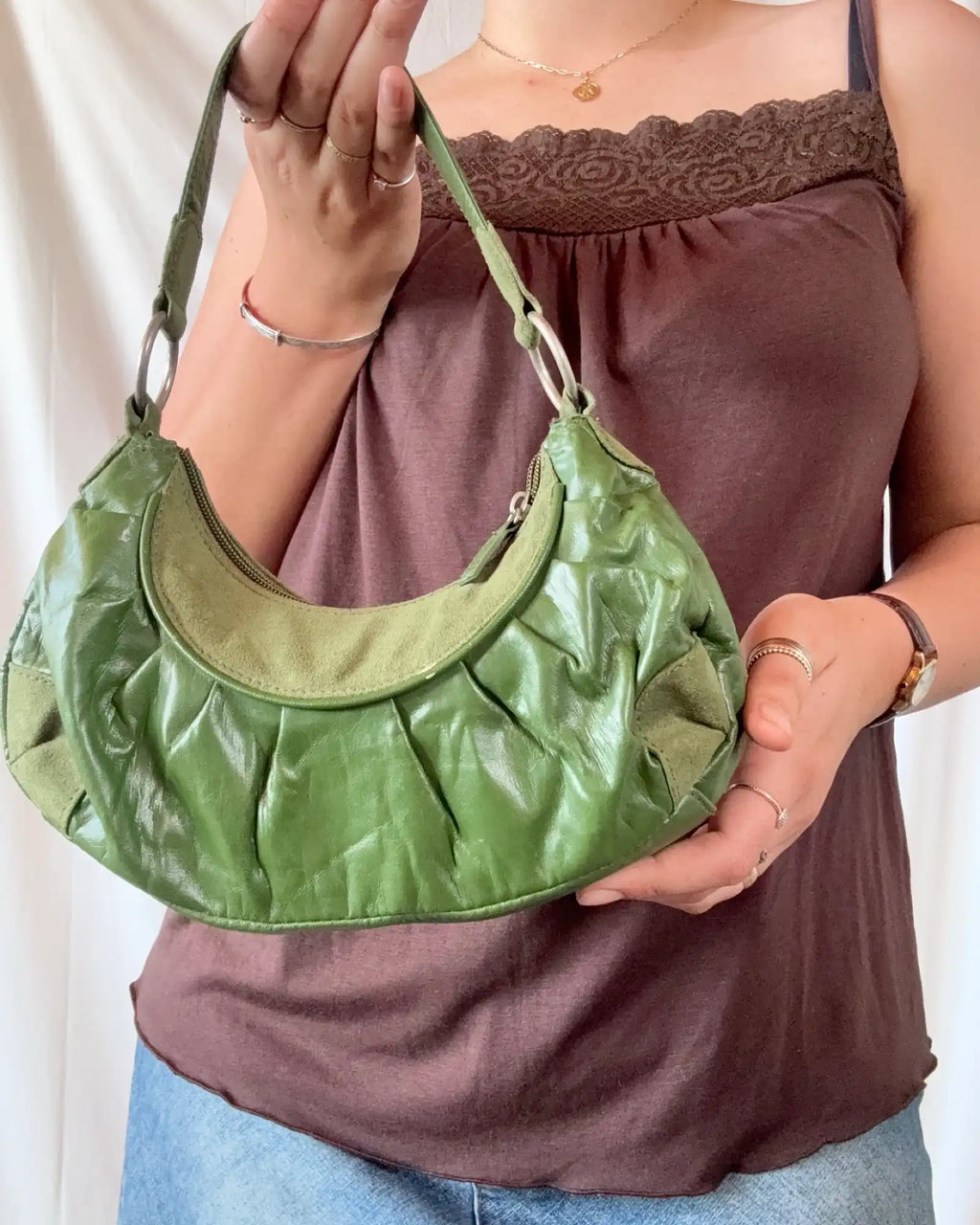 Mini Green Faux Leather Shoulder Bag