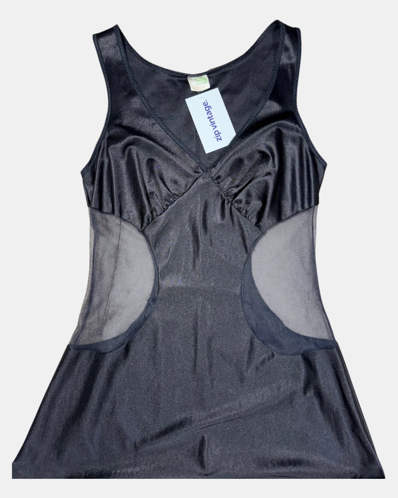 Long Black Slip Dress with Mesh Cut-outs | Est. Size 8-10